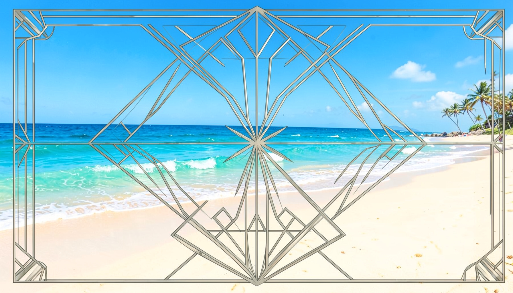 A sun-drenched tropical shoreline with gentle turquoise waves rolling onto pale sand under a bright blue sky, evoking the carefree warmth of summer.